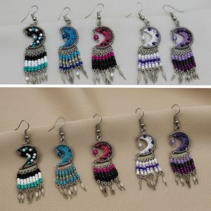HMCM Style Thread Earring Halfmoon With Short Beaded Dangle - Assorted Colors (HMCM-SB-EAR)