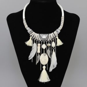 Beaded & Feathers Indigenous Necklace - (JS22210 - Set 2)