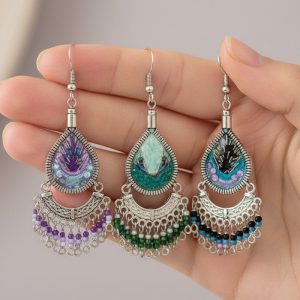 Tear Dangle Earring Thread Teardrop w/Fan Style Beaded Dangle (MTC-FANB-EAR)