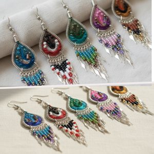 MTC Style Thread Earring With Long Bead Dangle - Assorted Colors (MTC-LB-EAR)