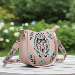 Wolf Headed Embroidery PU Leather Purse - Pink (NTV811)