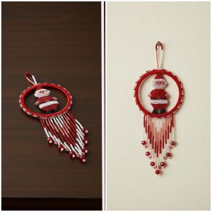 Hand Made Seed Bead Santa Shape Dreamcatcher Hanging Earring (SB-DC-SANTA-ORN)