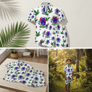 420 Skull Leaf Shirt and Short Set - White (SHIRT-1006)