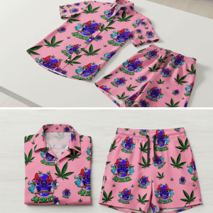 421 Skull Leaf Shirt and Short Set - Pink (SHIRT-1007)