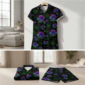 422 Skull Leaf Shirt and Short Set - Black (SHIRT-1008)