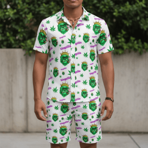 Kingzilla Leaf Shirt and Short Set - White (SHIRT-1012)