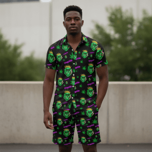 Kingzilla Leaf Shirt and Short Set - Black (SHIRT-1013)