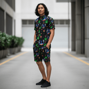 I Am Landing Leaf Shirt and Short Set - Black (SHIRT-1017)