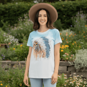 Delila Women's Mineral Wash “Tribe” Graphic Short Sleeve Tee-2XL - Blue w/ White (T022WT-2XL)