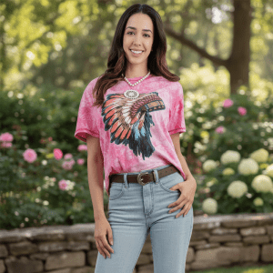 American Bling Women's Tie Dye Tiara Graphic - Size XL Tee - Pink (T3006PK-XL)