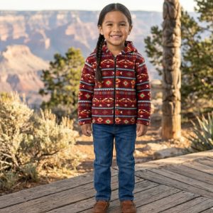 Native Design Silk Touch Zip-Up Hoodie - Kids - Assorted  (0251K Burgundy Thunder Spirit)