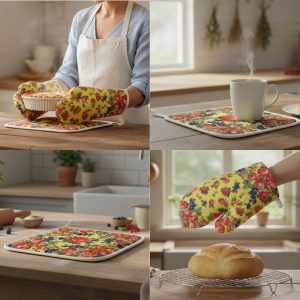 Kokum Floral Gloves and Mat Set - Yellow