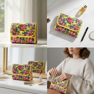 Floral Design Cosmetic Bag - Yellow (Floral 997)