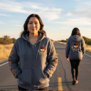 Graphic Design Printed Sherpa Lined Chest & Back Printed Zip-Up Hoodie -0279/1279B Medicine Wheel