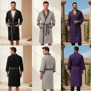 Cotton Bathrobe – Oversized – Shaw Collar With Jacquard Woven Tape (1432)