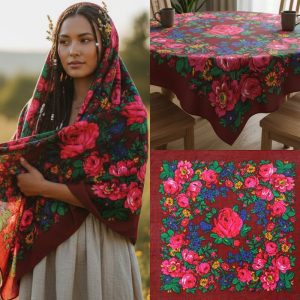 60" x 60" Metallic Kokum Floral Acrylic Fiber Scarf (CD-Scarf-1-60 Metallic Burgundy)