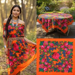 60" x 60" Non-Metallic Kokum Floral Acrylic Fiber Scarf (CD-Scarf-1-60 Non-Metallic Orange)