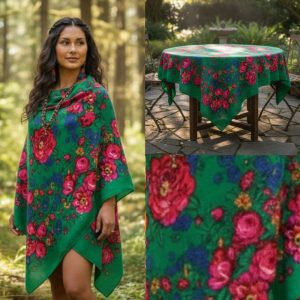60" x 60" Non-Metallic - Kokum Floral Acrylic Fiber Scarf (CD-Scarf-1-60 Non-Metallic Green)