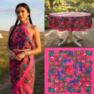 60" x 60" Metallic Kokum Floral Acrylic Fiber Scarf (CD-Scarf-1-60 Metallic Hot Pink)