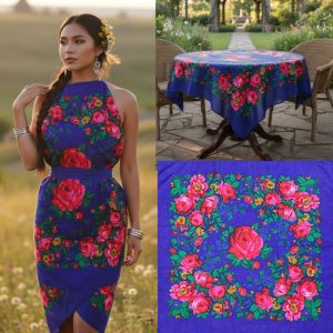 60" x 60" Metallic Kokum Floral Acrylic Fiber Scarf (CD-Scarf-1-60 Metallic Royal Blue)