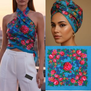 45" x 45" Metallic Kokum Floral Scarf (CD-Scarf-1-45 Metallic Turquoise)