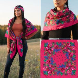 45" x 45" Metallic Kokum Floral Acrylic Fiber Printed Scarf (CD-Scarf-1-45 Metallic Hot Pink)