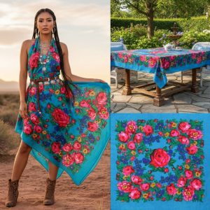 60" x 60" Non-Metallic Kokum Floral Acrylic Fiber Scarf (CD-Scarf-1-60 Non-Metallic Turquoise)