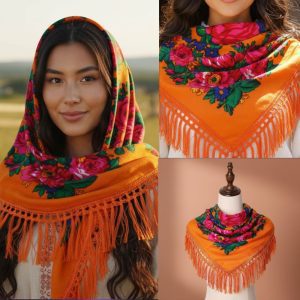 45" x 45" Non-Metallic Kokum Acrylic Fiber Printed Floral Scarf (CD-Scarf-2-45 Orange)
