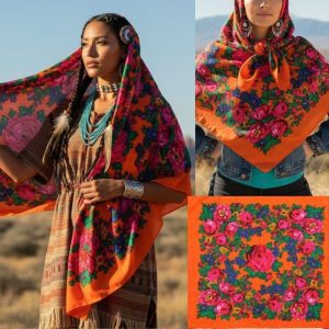 45" x 45" Metallic Kokum Floral Acrylic Fiber Printed Scarf (CD-Scarf-1-45 Metallic Orange)