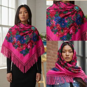 45" x 45" Metallic Kokum Floral Scarf (CD-Scarf-2 Hot Pink)