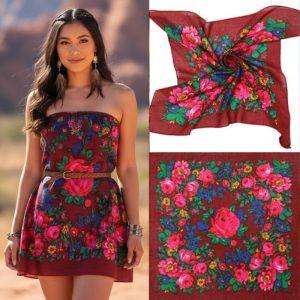 45" x 45" Non-Metallic - Kokum Floral Scarf (CD-Scarf-1-45 Non-Metallic Burgundy)