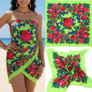 45" x 45" Non-Metallic - Kokum Floral Scarf (CD-Scarf-1-45 Non-Metallic Neon Green)