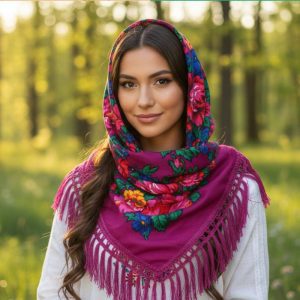 45" x 45" Non-Metallic Kokum Floral Scarf (CD-Scarf-2-45 Fuchsia)