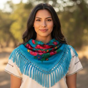 45" x 45" Metallic Kokum Floral Scarf (CD-Scarf-2-45 Metallic Turquoise)