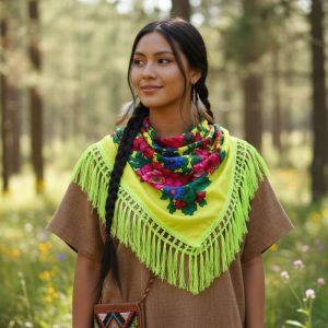 45" x 45" Metallic Kokum Floral Scarf (CD-Scarf-2-45 Metallic Neon Yellow)