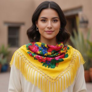 45" x 45" Metallic Kokum Floral Scarf (CD-Scarf-2 Yellow)
