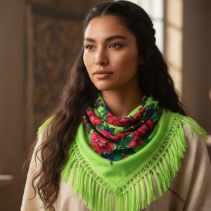 45" x 45" Metallic Kokum Floral Scarf (CD-Scarf-2 Neon Green)