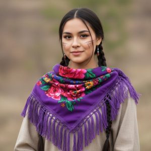 45" x 45" Metallic Kokum Floral Scarf (CD-Scarf-2 Purple)