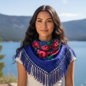 45" x 45" Metallic Kokum Floral Scarf (CD-Scarf-2 Royal Blue)