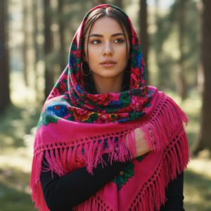 60" x 60" Non-Metallic Kokum Floral Acrylic Fiber Scarf (CD-Scarf-2 Hot Pink)