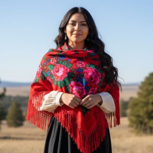60" x 60" Non-Metallic Kokum Floral Acrylic Fiber Scarf (CD-Scarf-2 Red)