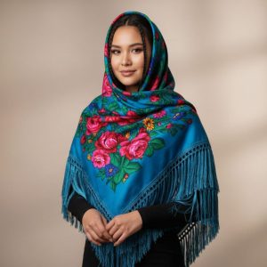 60" x 60" Non-Metallic Kokum Floral Acrylic Fiber Scarf (CD-Scarf-2-60 Non-Metallic Turquoise)