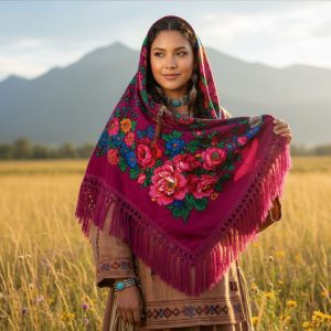 60" x 60" Non-Metallic Kokum Floral Acrylic Fiber Scarf (CD-Scarf-2 Fuchsia)