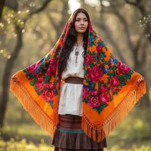 60" x 60" Non-Metallic Kokum Floral Acrylic Fiber Scarf (CD-Scarf-2 Orange)