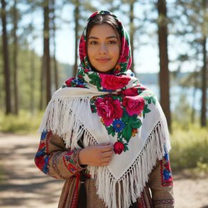 60" x 60" Non-Metallic Kokum Floral Acrylic Fiber Scarf (CD-Scarf-2 White)