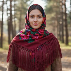 60" x 60" Non-Metallic Kokum Floral Acrylic Fiber Scarf (CD-Scarf-2 Burgundy)