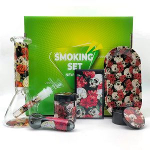 smoking set 6 in 1-skull red