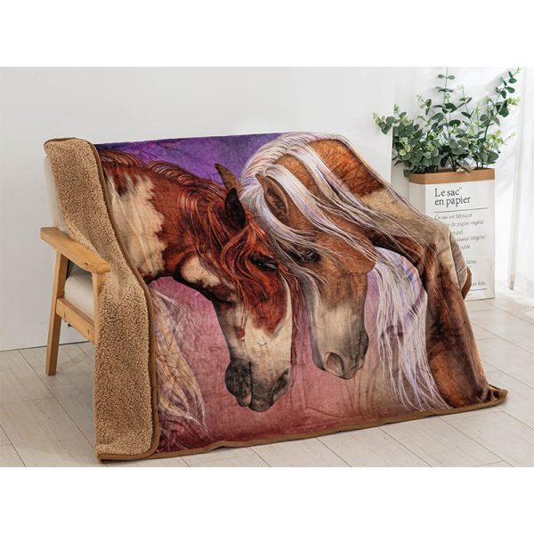 Two Hearts Laurie Prindle Southwest Horse Silk Touch, Sherpa Lining Throw Blanket (1703-TWO HEARTS)