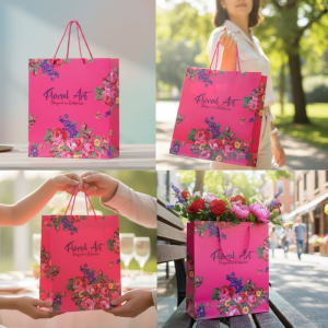 Floral Design Gift Bag, Size 12"x16"x5" - Pink (Floral 1018)