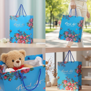 Floral Design Gift Bag, Size 12"x16"x5" - Turquoise (Floral 1018)